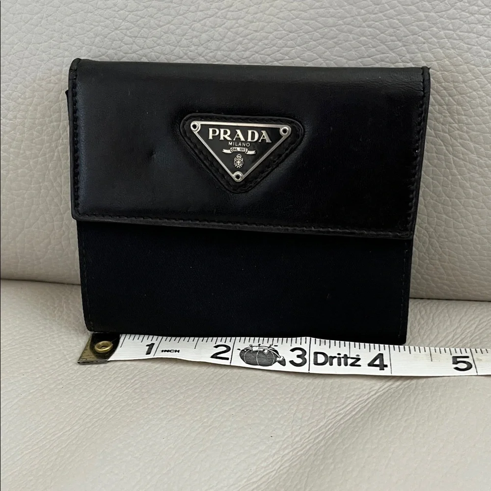 Prada Black Leather & Nylon Triangular Logo Compact Wallet - Picture 12 of 14